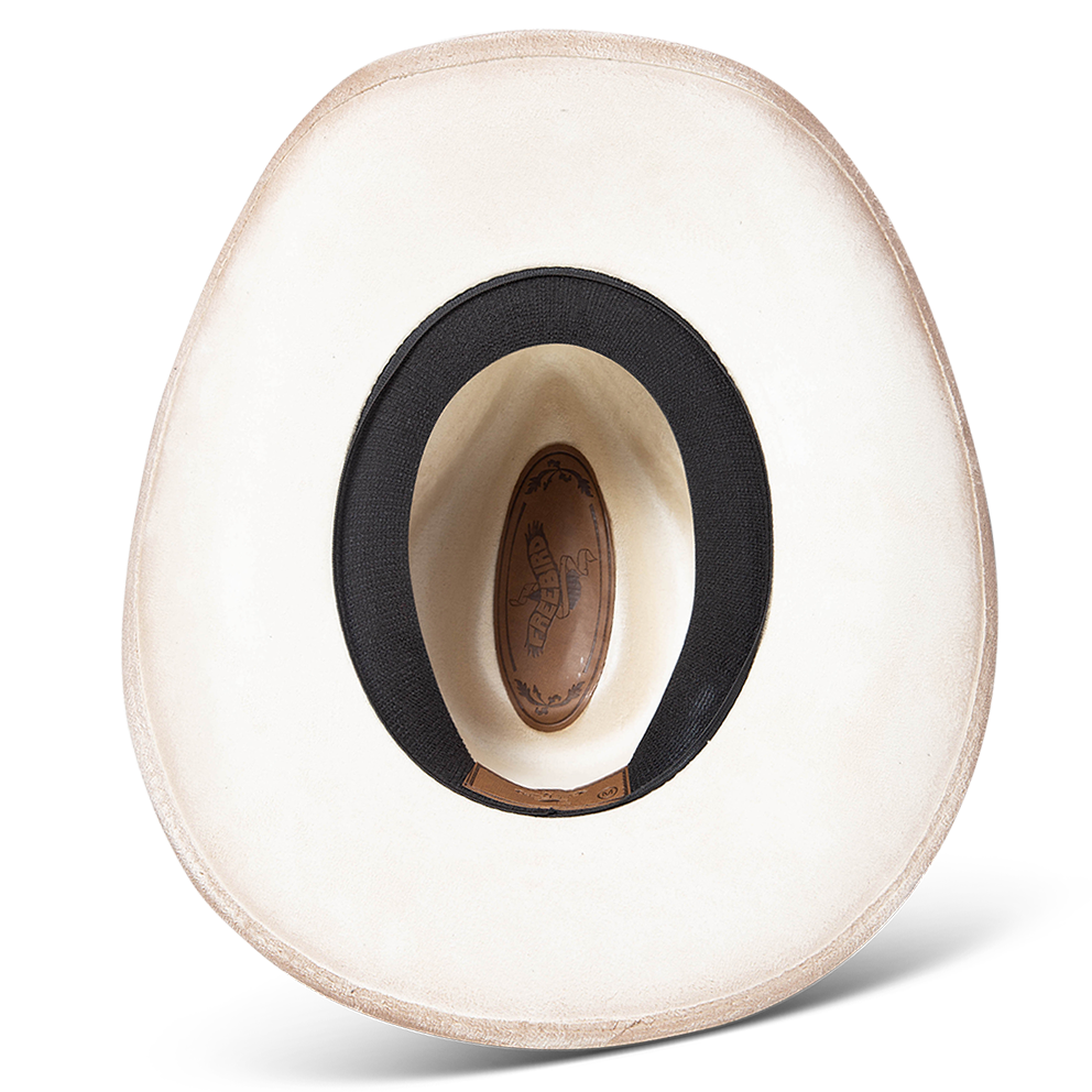 Wesson beige inside view showing sweatband on FREEBIRD western cowboy hat featuring a teardrop crown and curved brim
