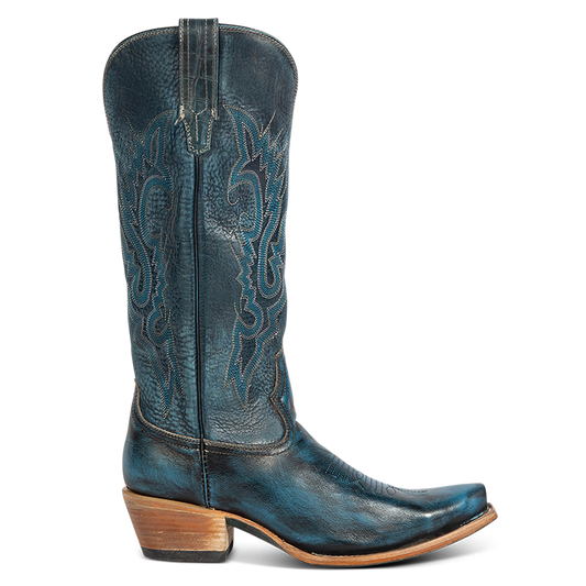 FREEBIRD women's Woodland blue leather cowboy boot with stitch detailing and snip toe construction