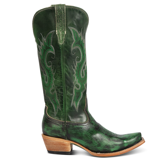 FREEBIRD women's Woodland green leather cowboy boot with stitch detailing and snip toe construction