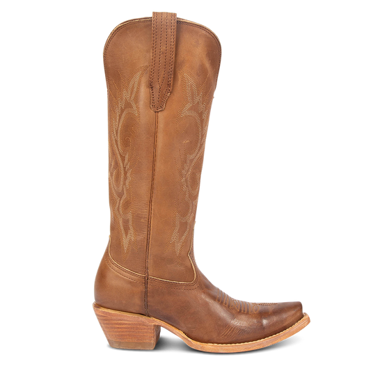 FREEBIRD women's Woodland tan leather cowboy boot with stitch detailing and snip toe construction