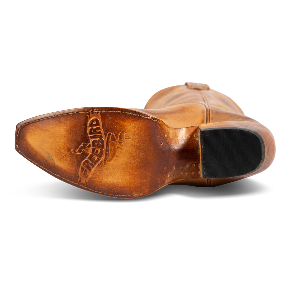 Leather sole imprinted with FREEBIRD on women's Woody wheat leather boot