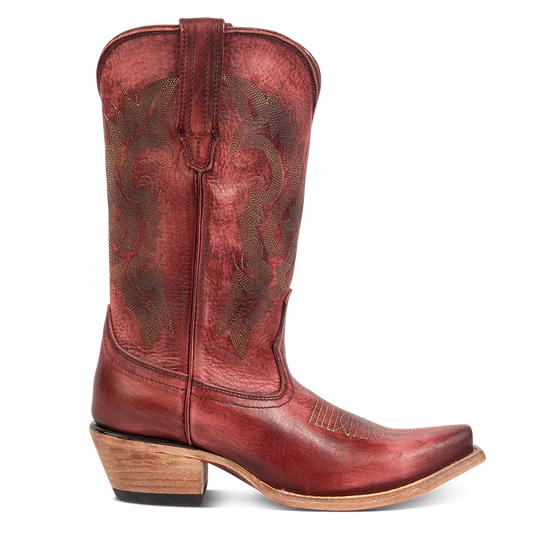 FREEBIRD women's Woody wine leather boot with stitch detailing and snip toe construction