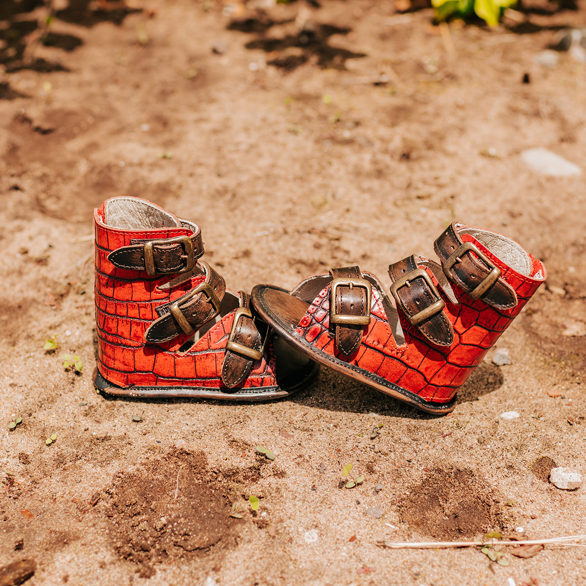 FREEBIRD infant baby bond red croco sandal with fashion straps and soft leather sole