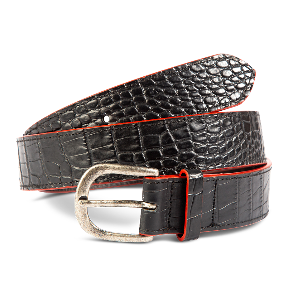 FREEBIRD Classic black croco full grain leather belt featuring silver buckle hardware