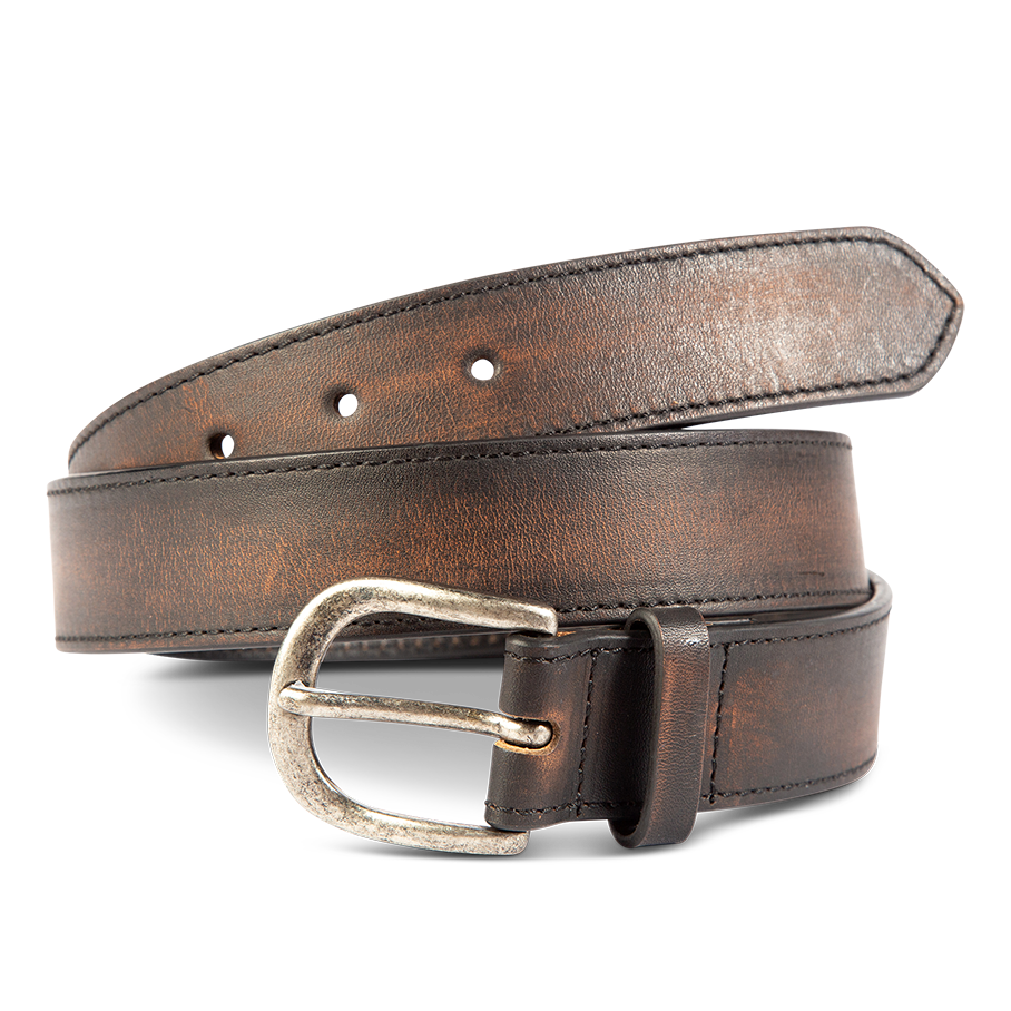 FREEBIRD Classic black distressed full grain leather belt featuring silver buckle hardware