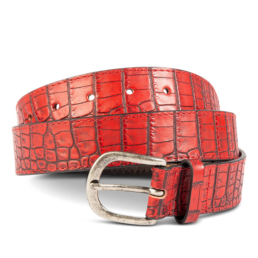 FREEBIRD Classic red croco full grain leather belt featuring silver buckle hardware
