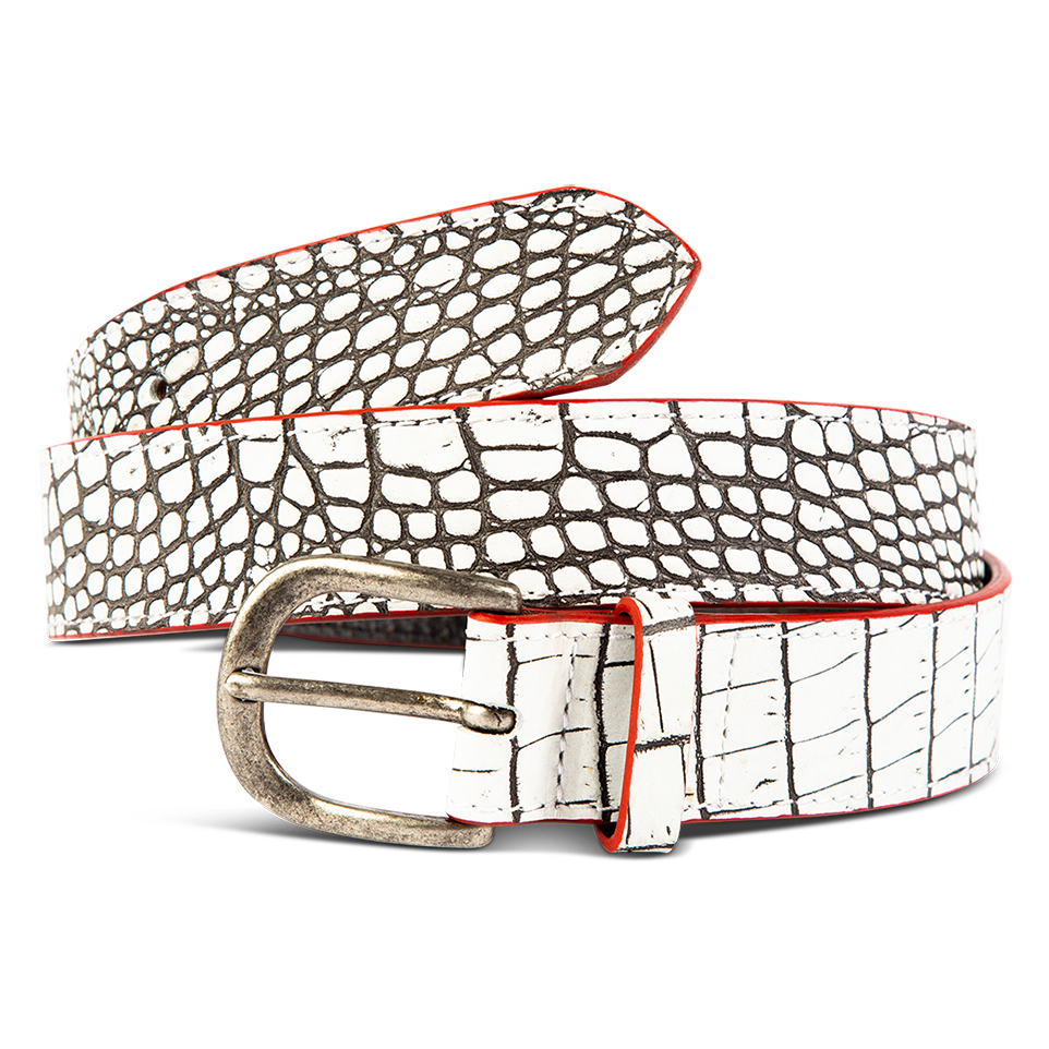 FREEBIRD Classic white croco full grain leather belt featuring silver buckle hardware