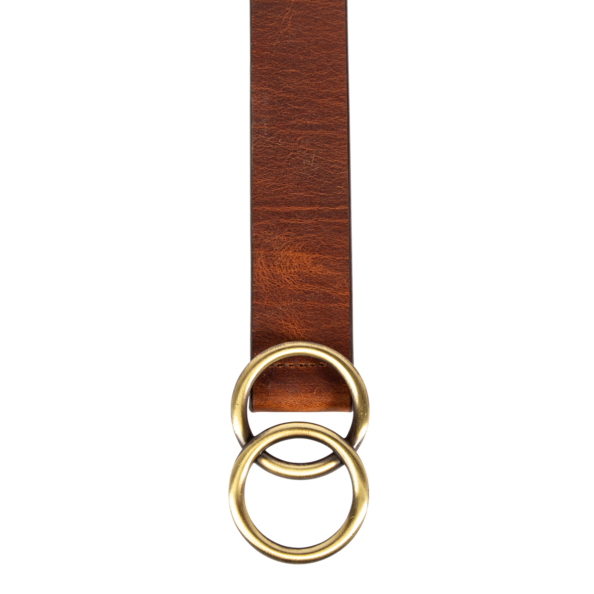 Infinity cognac top view featuring rustic loop hardware on FREEBIRD full grain leather belt