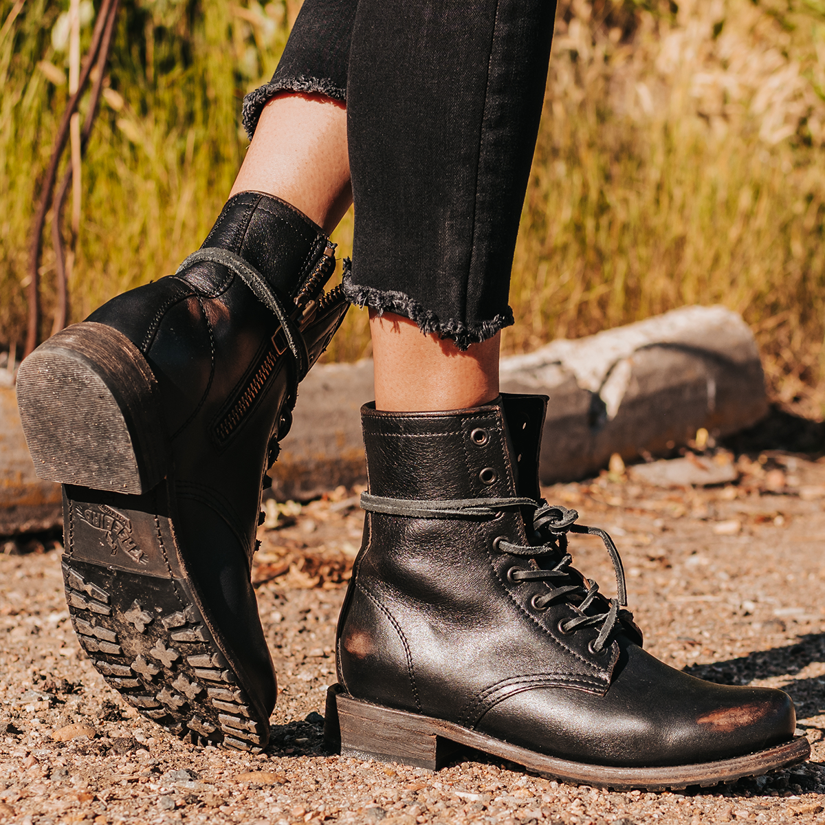 Womens leather combat boots black best sale