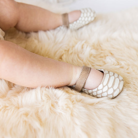 FREEBIRD infant baby Jane white snake leather shoe with top strap velcro closure lifestyle image