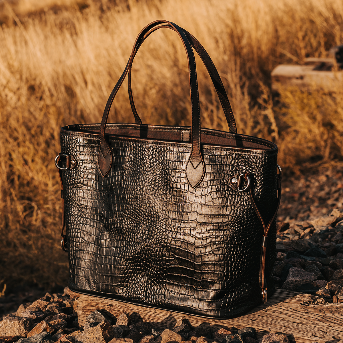 Crocodile Embossed Leather Tote