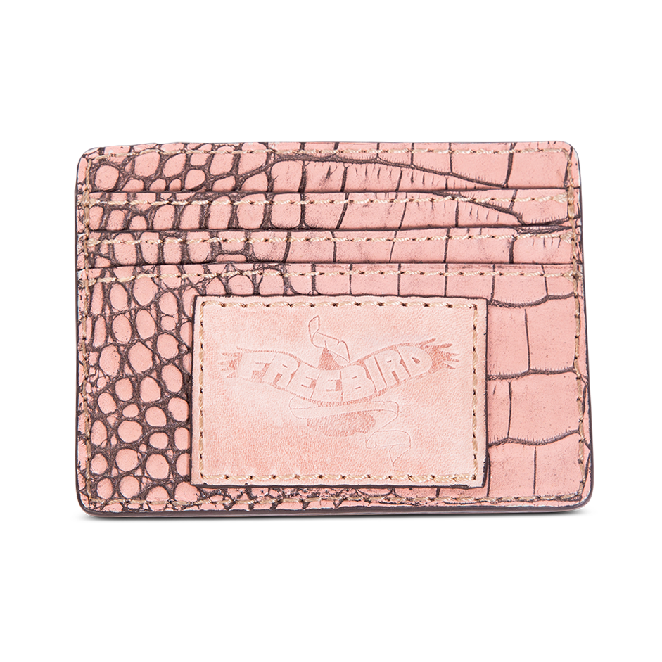 FREEBIRD CC Wallet pink croco cardholder featuring three cards slots