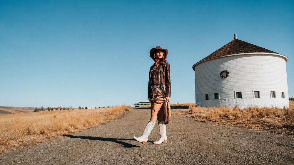 prairie girl by white silo