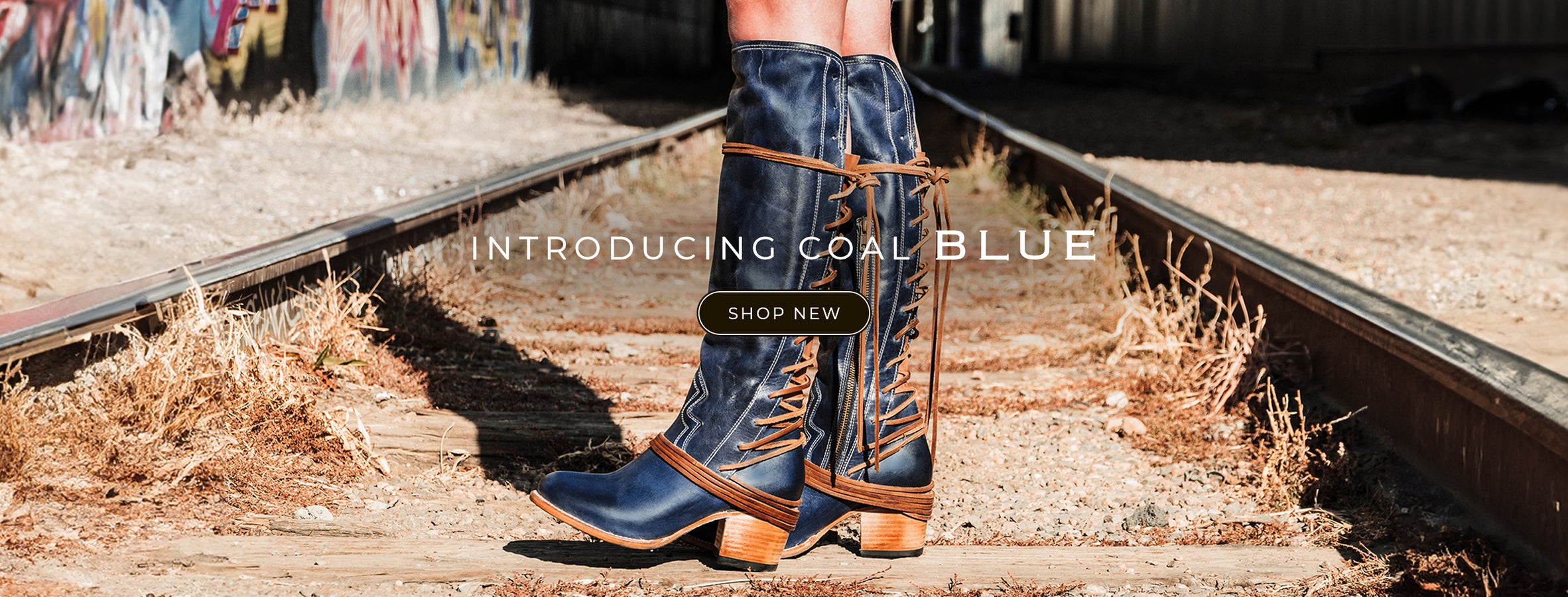 coal back lace up adjustable wide calf leather boot blue