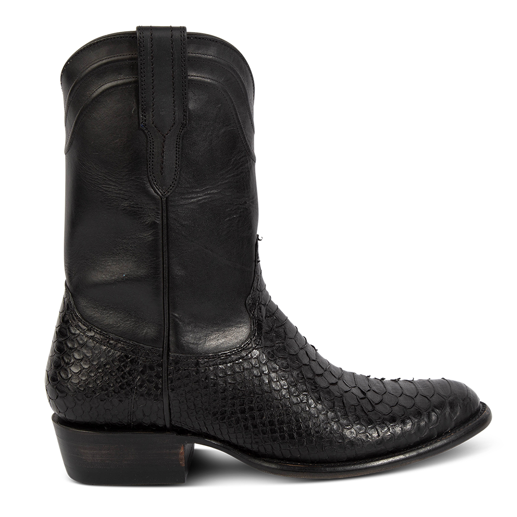 FREEBIRD men's Alamo black python cowboy boot with leather pull straps, 100% full grain leather, triple pipe shaft stitching and genuine python leather