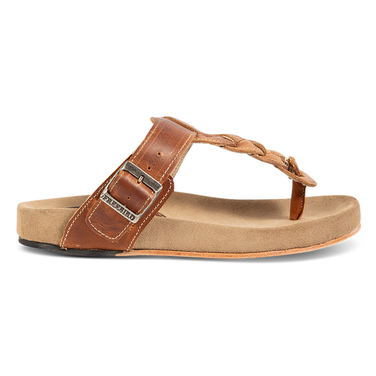 FREEBIRD women's Athena wheat multi leather sandal with a braided strap, suede footbed and adjustable buckle