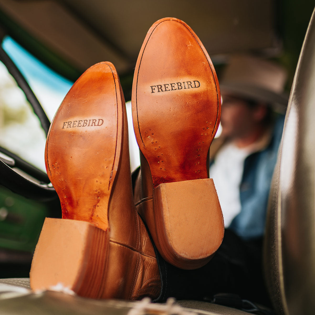 FREEBIRD men's Bandito camel leather exterior pull straps front drip and traditional toe