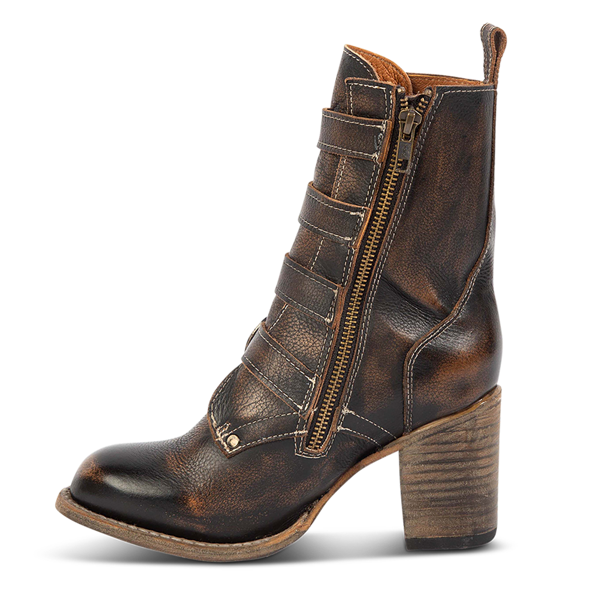 Inside view showing zip closure on FREEBIRD women's Belladonna black western round toe bootie