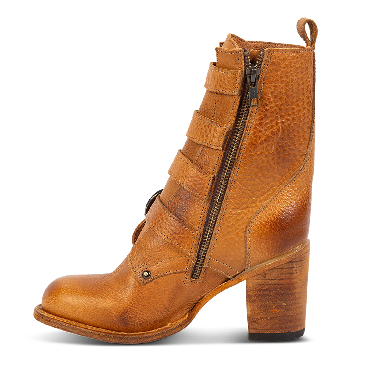 Inside view showing zip closure on FREEBIRD women's Belladonna wheat western round toe bootie