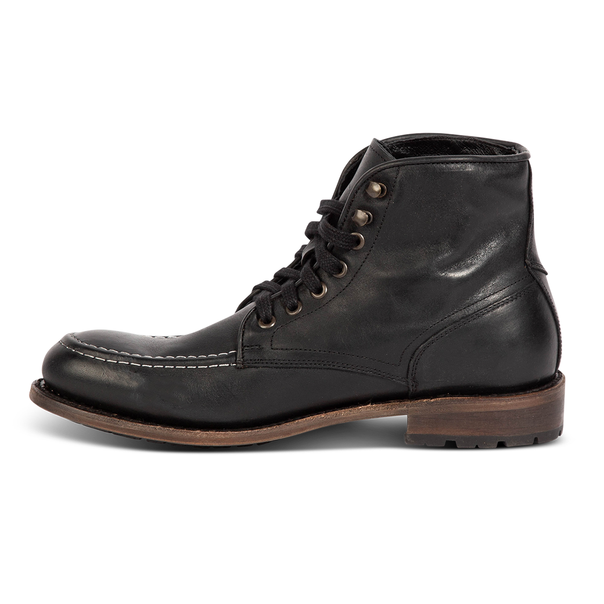 Inside view showing leather body and leather tread sole on FREEBIRD men's Benning black boot