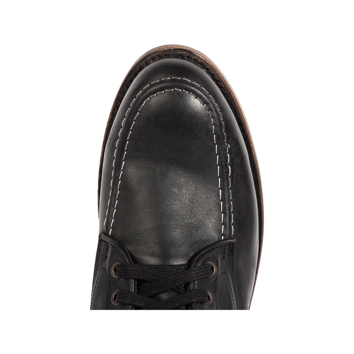 Top view showing stitch detailing and laces on FREEBIRD men's Benning black boot