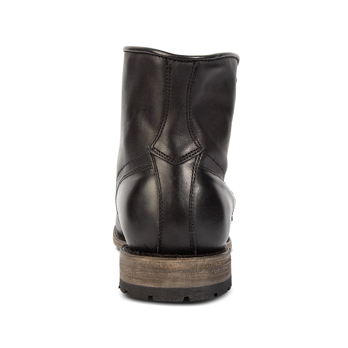Back view showing stitch detailing and leather tread sole on FREEBIRD men's Benning black boot