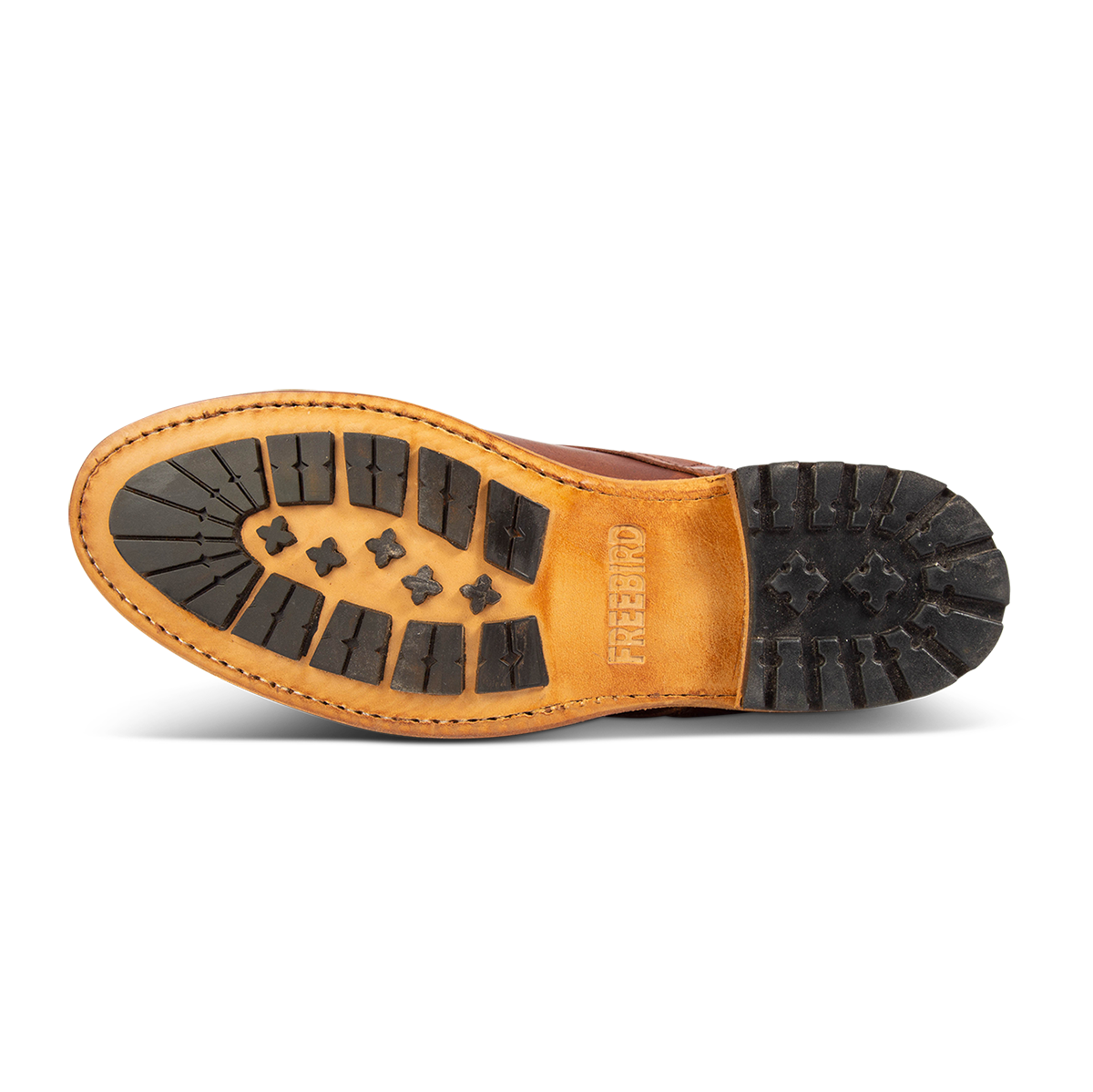 Leather tread sole on FREEBIRD men's Benning cognac boot