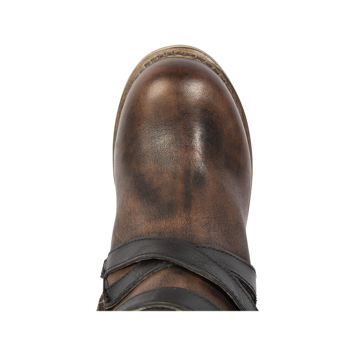 Top view showing round toe on FREEBIRD women's Berkley black knee high boot