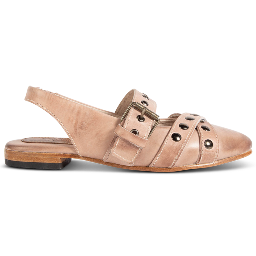 FREEBIRD women's Blair blush sling back ballet flat shoe featuring adjustable buckles, low heel, and a soft pointed toe