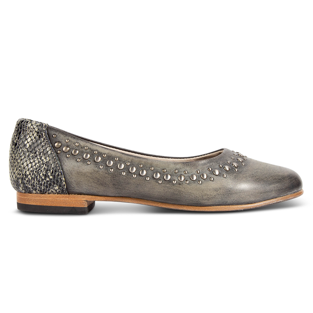 FREEBIRD women's Blossom olive multi ballet flat slip-on shoe featuring stud detailing a round toe