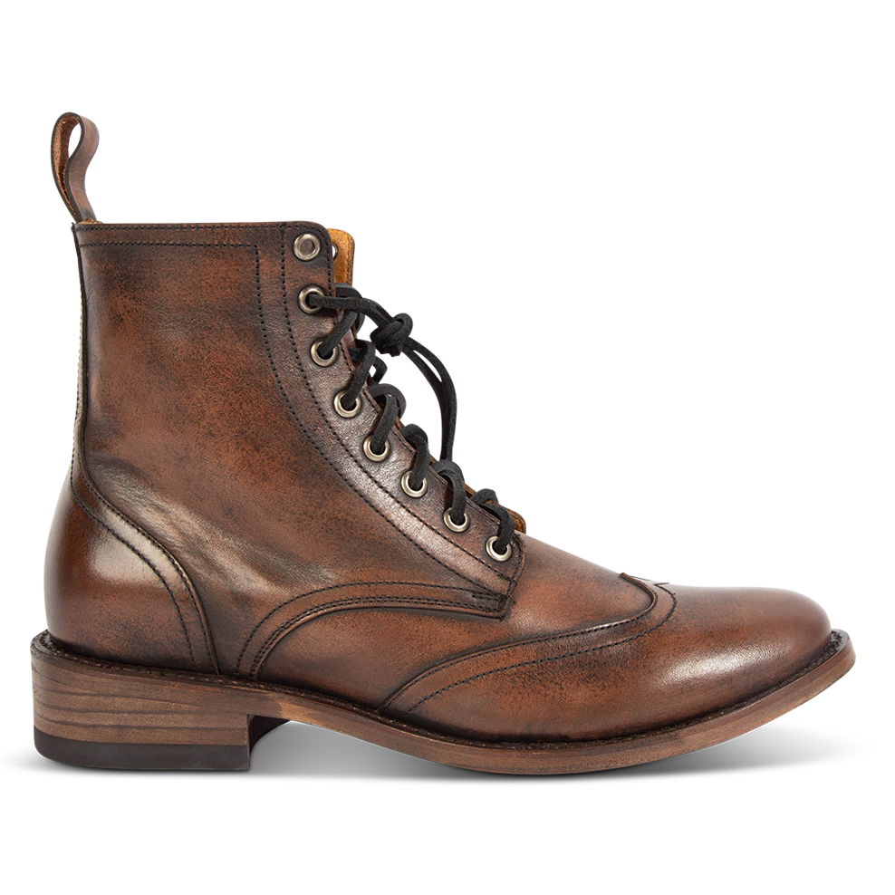 FREEBIRD men's Bodie black distressed leather boot with a full-grain leather body, a Goodyear welt, and functional leather front lacing ties