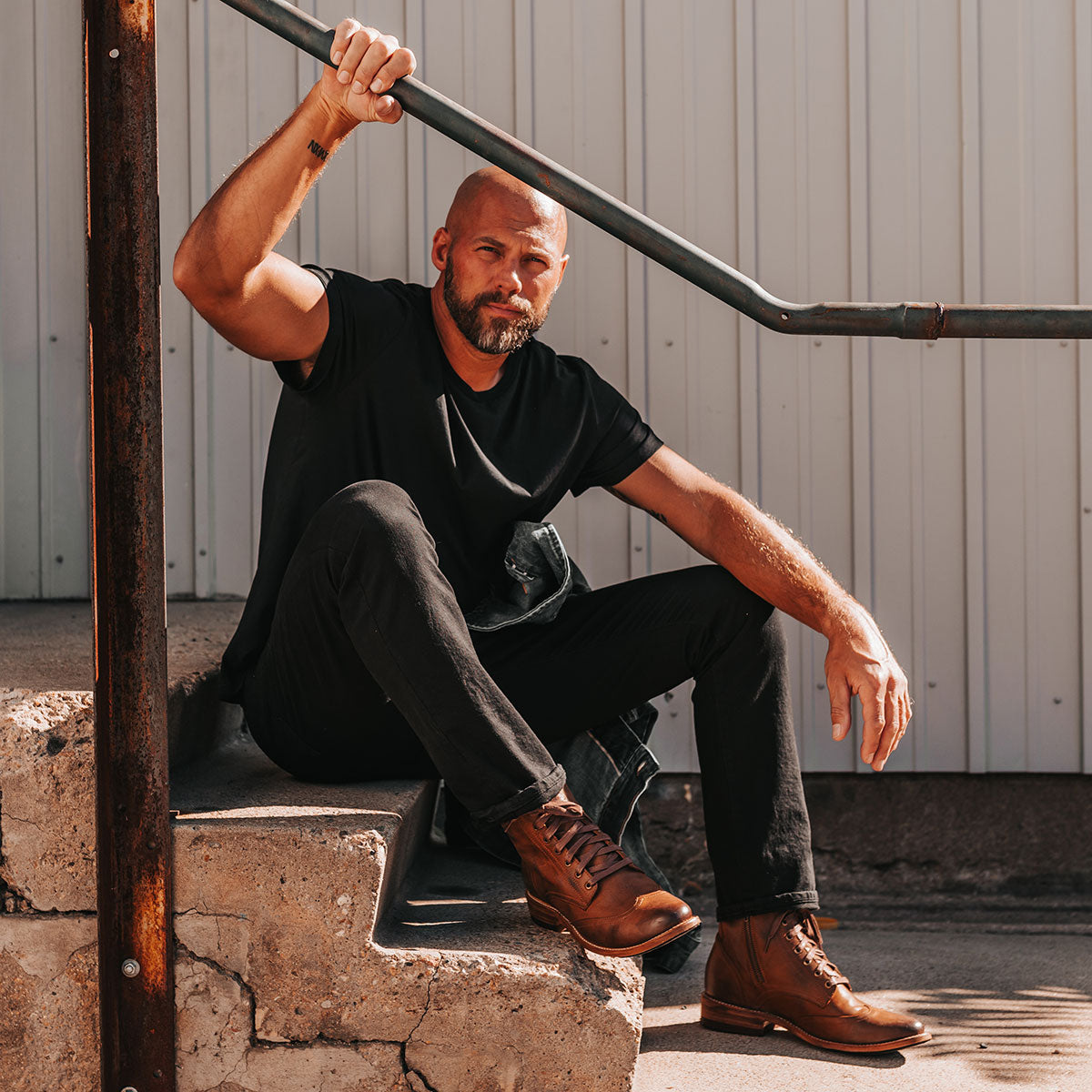 FREEBIRD men's Bodie brown leather boot with a full-grain leather body, a Goodyear welt, and functional leather front lacing ties lifestyle