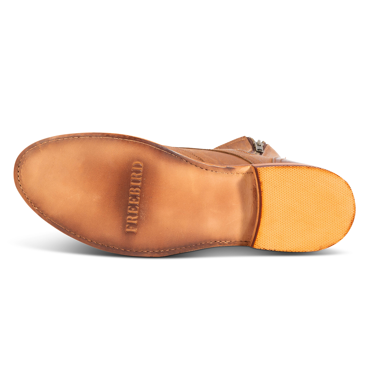 Leather sole imprinted with FREEBIRD on FREEBIRD men's Bodie brown leather boot