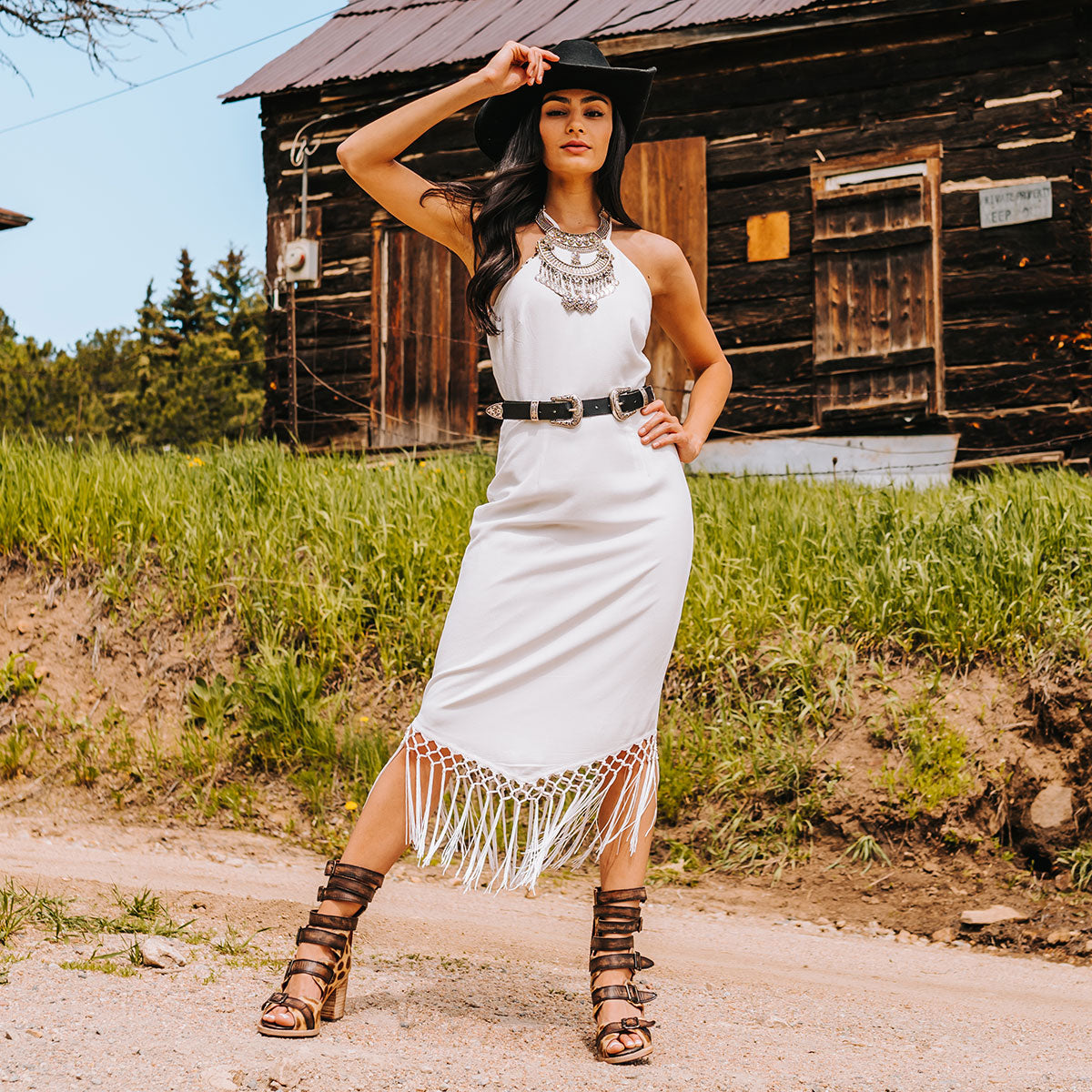 FREEBIRD women's Bond leopard sandal with fashion straps and stacked heel lifestyle image