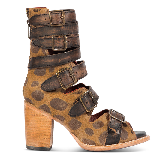 FREEBIRD women's Bond leopard sandal with fashion straps and stacked heel