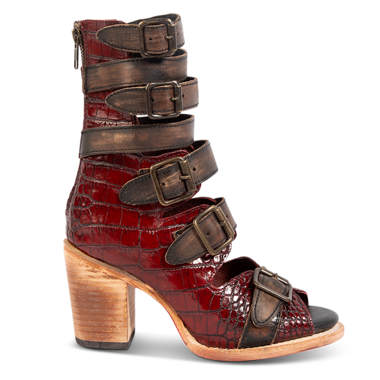 FREEBIRD women's Bond red croco sandal with fashion straps and stacked heel