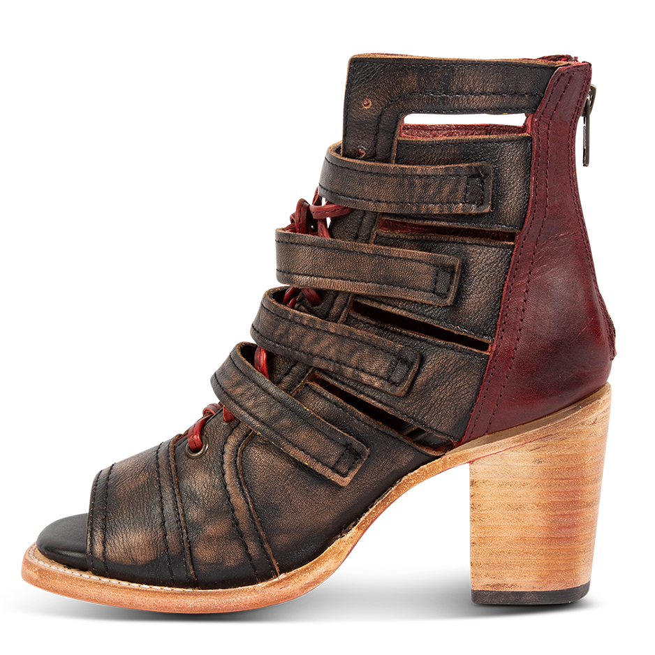 Inside view leather strap detailing FREEBIRD women's Braeden black multi sandal 