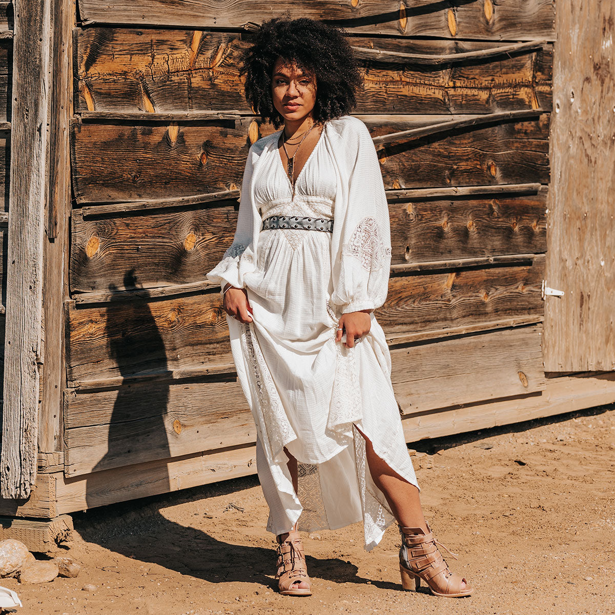 FREEBIRD women's Braeden blush sandal with adjustable straps and leather lacing detailing lifestyle image