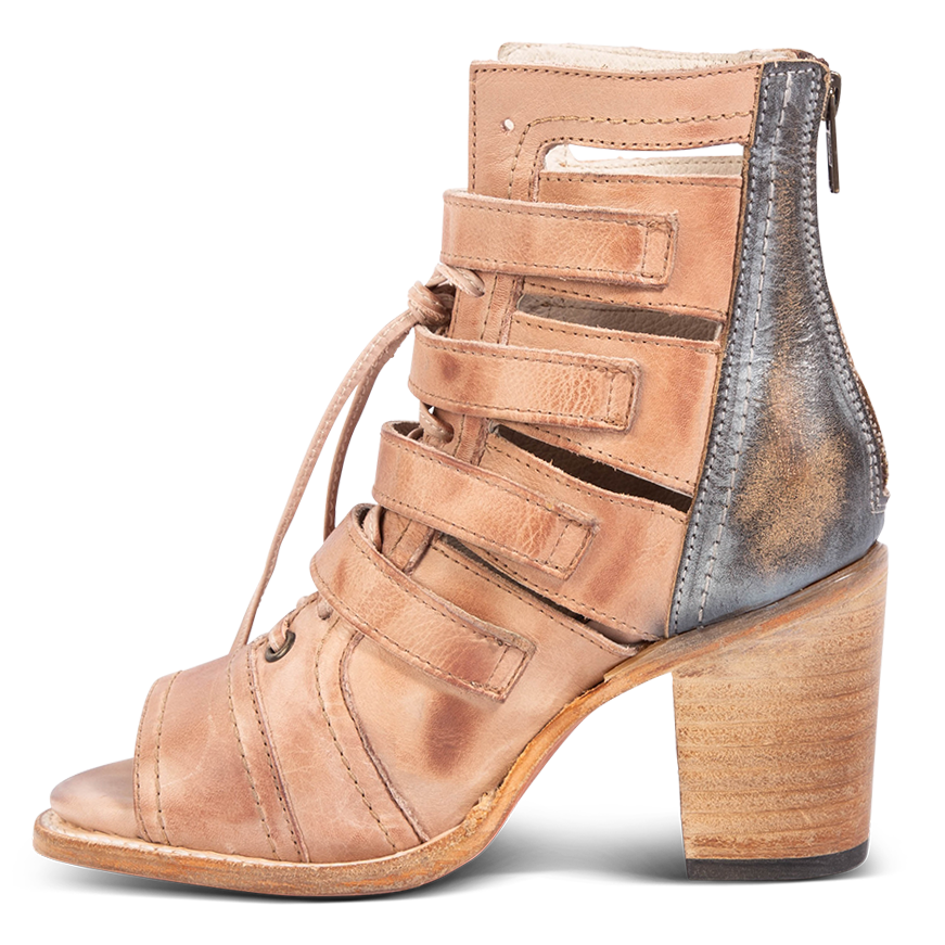 Inside view leather strap detailing FREEBIRD women's Braeden blush sandal 