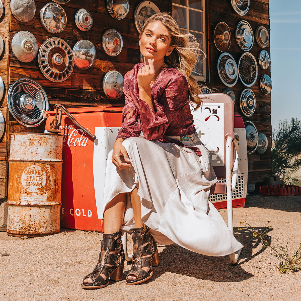 FREEBIRD women's Brooke black leather sandal with an adjustable leather ankle strap, flame leather overlays and an open toe silhouette lifestyle