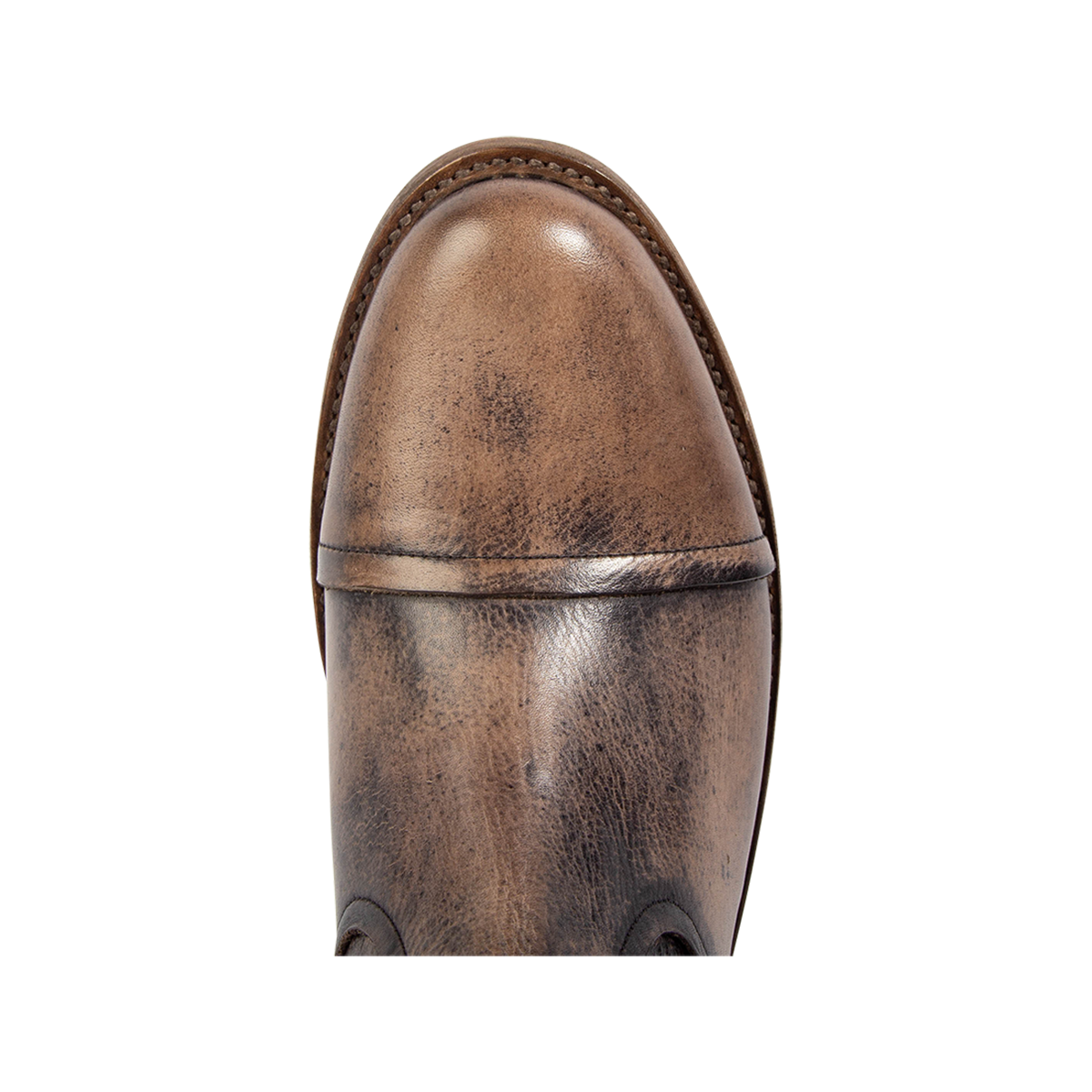 Top view showing an almond toe on FREEBIRD men's Brooks black leather boot