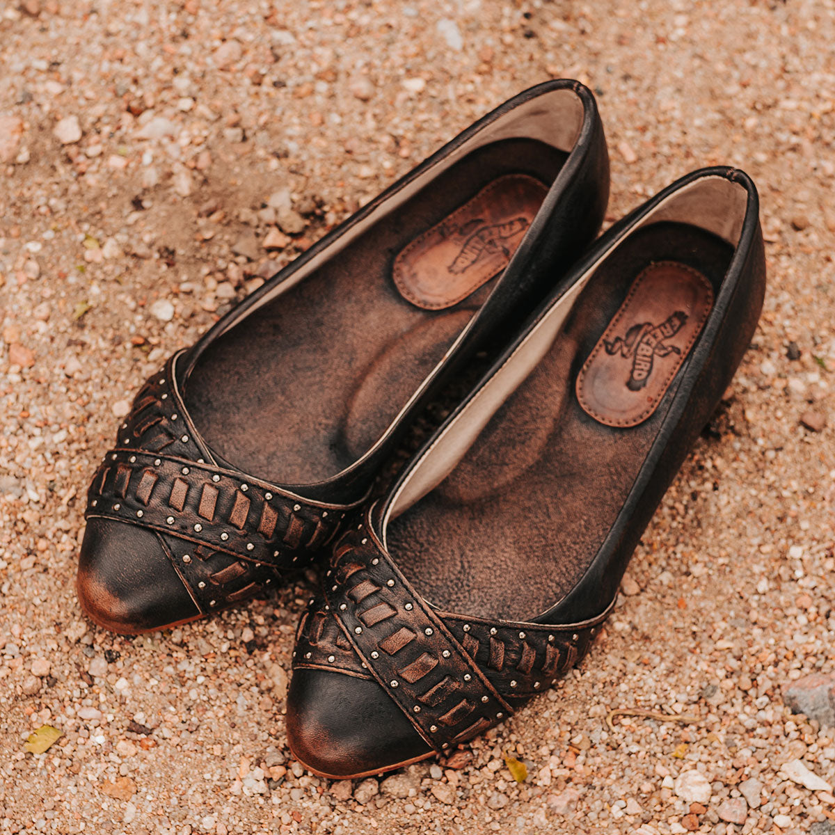 FREEBIRD women's Brynn black ballet flat shoe featuring stud detailing a pointed toe