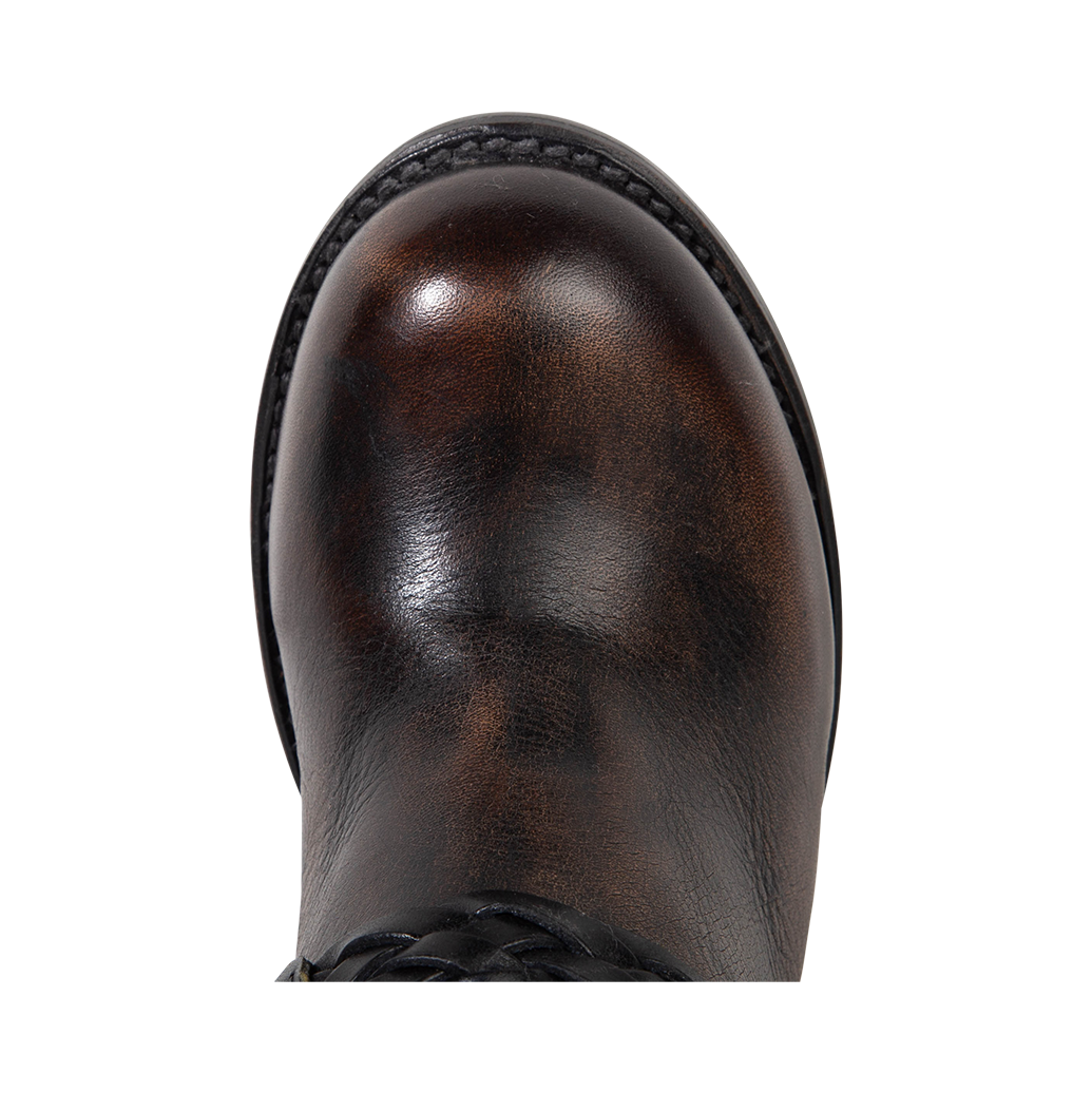 Top view showing round toe construction on FREEBIRD women's Buck black boot