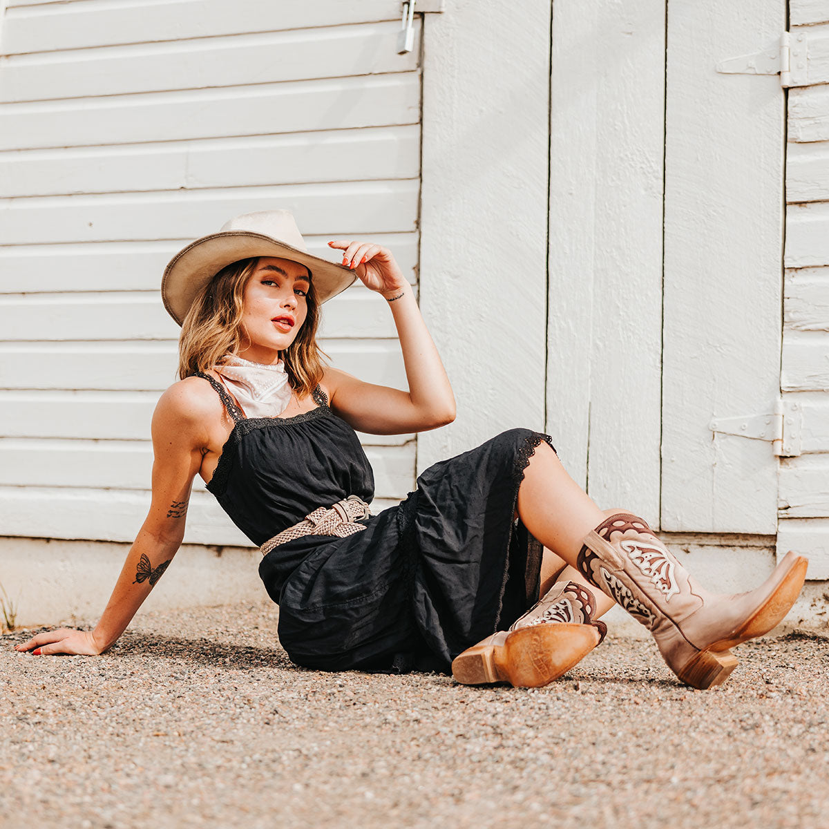 FREEBIRD women's Butterfly blush multi leather boot with laser cut detailing, a slant heel and snip toe construction lifestyle image