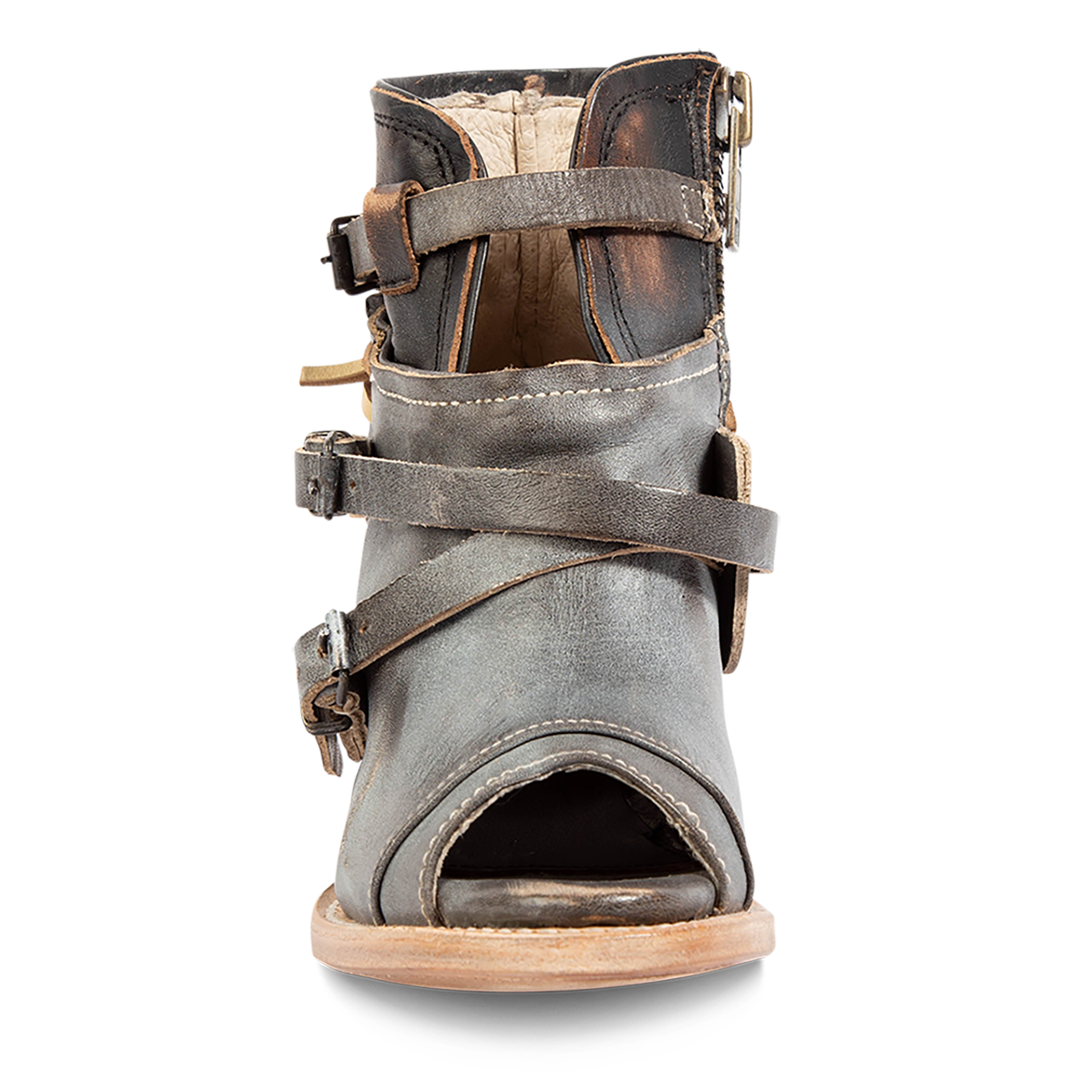 Front view showing cutout and leather ankle strap FREEBIRD women's Carterr ice multi sandal