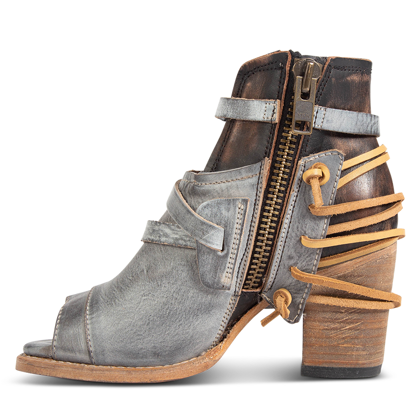 Inside view showing working brass zip closure on FREEBIRD women's Carterr ice multi sandal