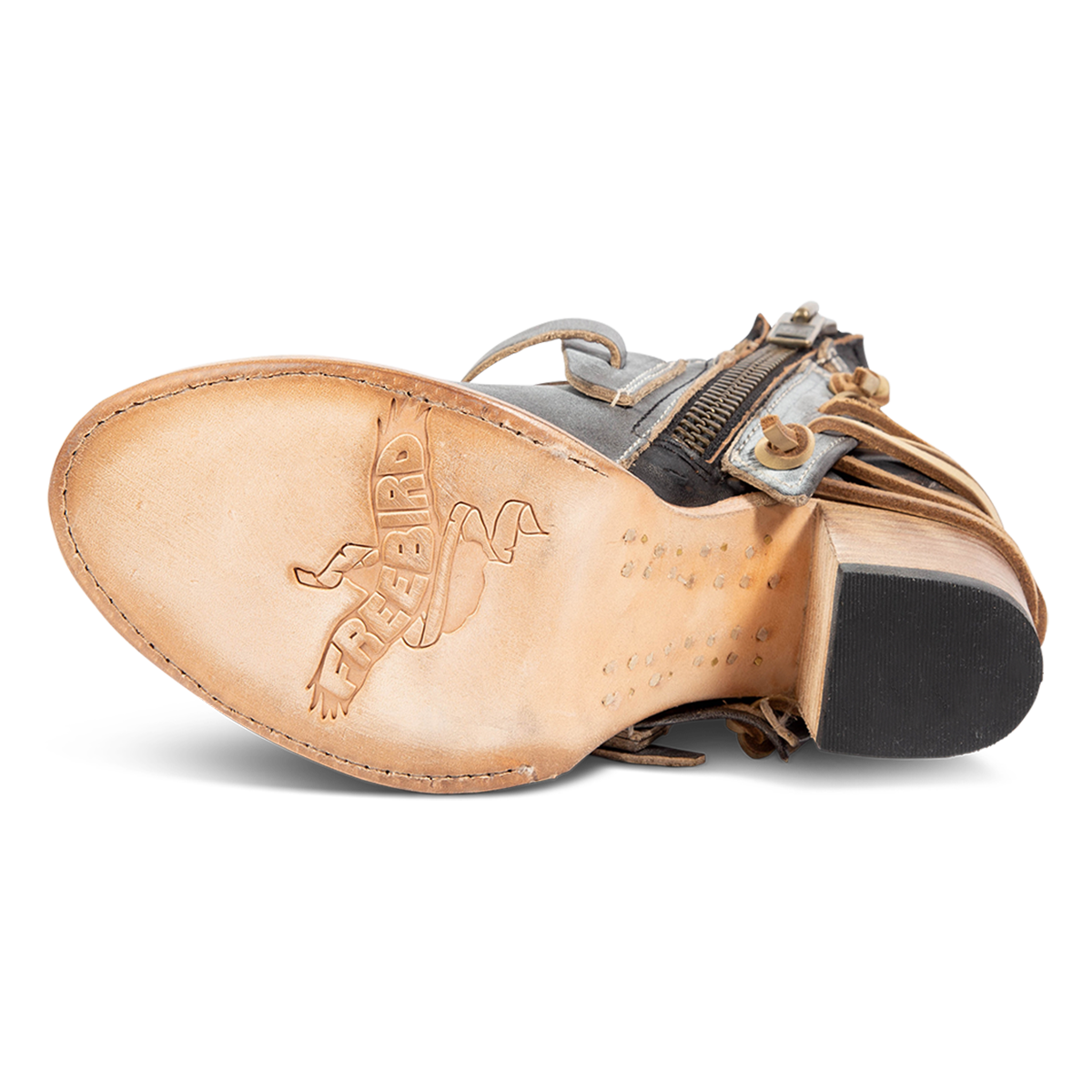 Leather sole imprinted with FREEBIRD on women's Carterr ice multi sandal