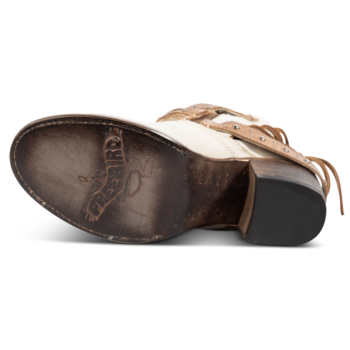 Leather sole imprinted with FREEBIRD on women's Caspian ice multi bootie