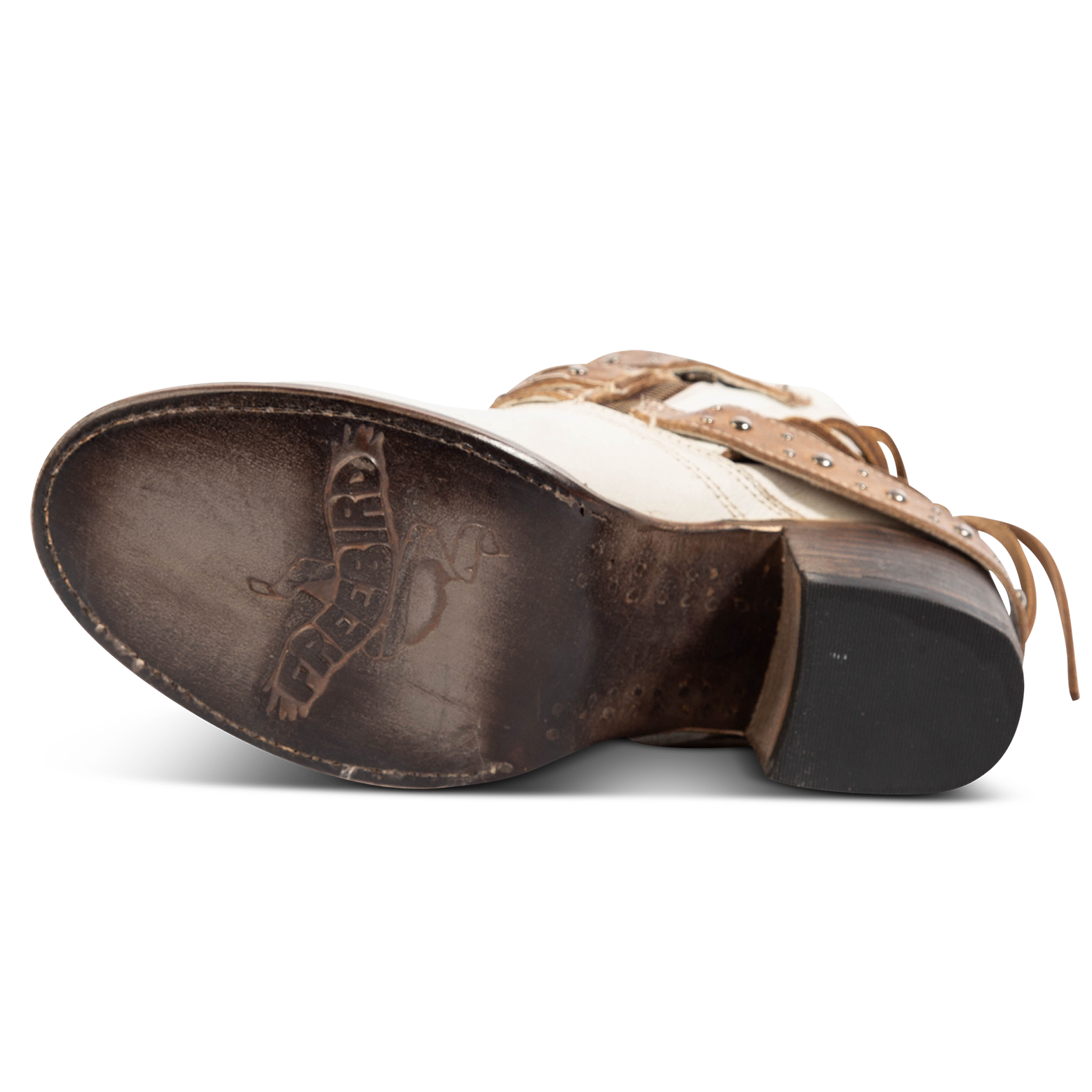 Leather sole imprinted with FREEBIRD on women's Caspian ice multi bootie
