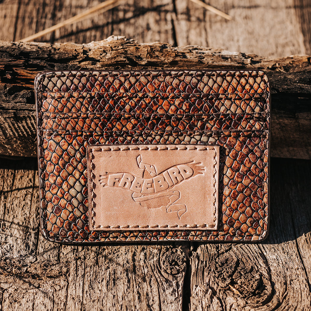 FREEBIRD CC Wallet pink snake cardholder featuring three cards slots